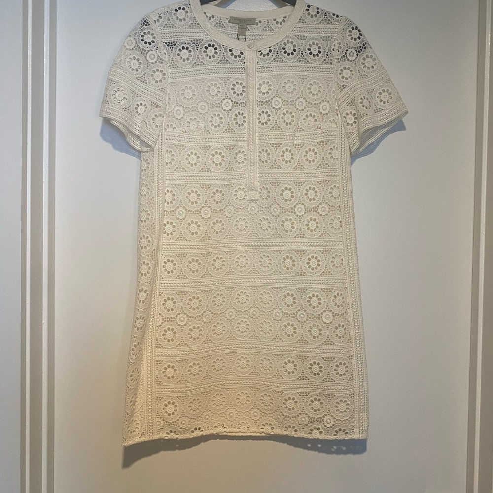 Burberry Brand New Cream Lace Short Sleeve Casual Summer Designer Dress